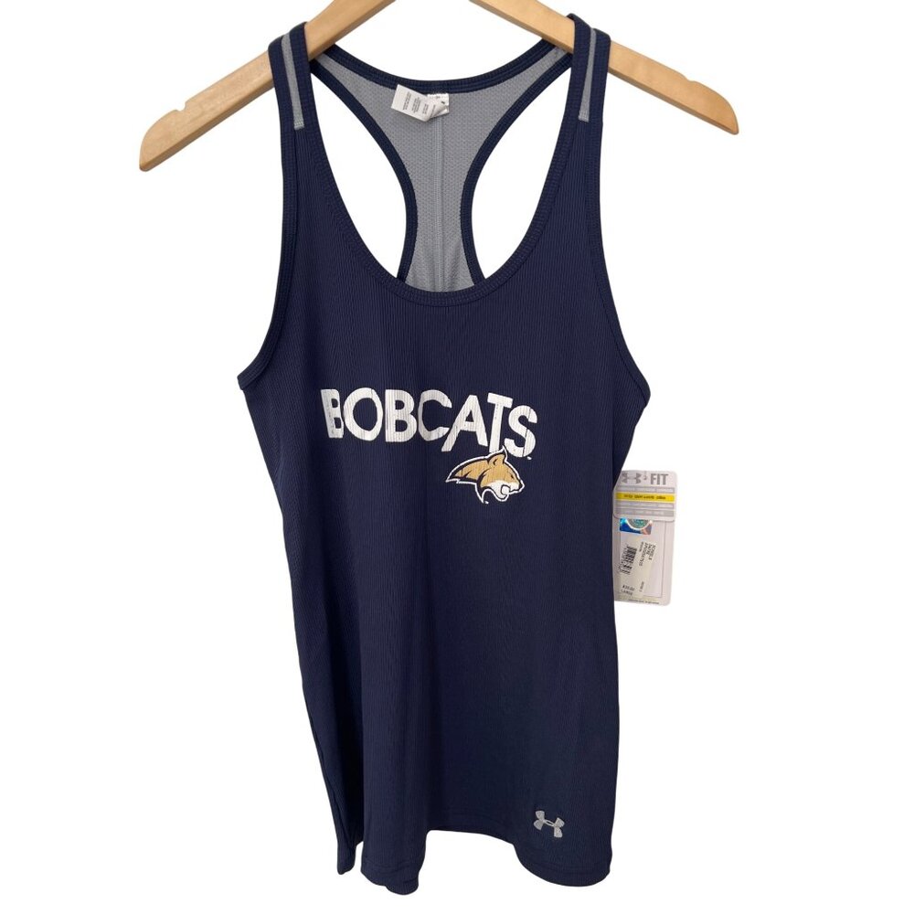 Under Armour HeatGear Bobcats Racerback Tank Top Womens Large Ribbed Fitted NEW